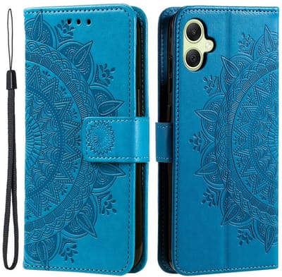 Hoesje Geschikt voor Samsung Galaxy A07 - Mandala Book Case met Pasjeshouder - Beschermhoes met Portemonnee Blauw
