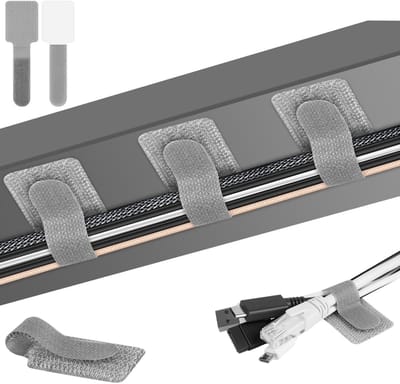 Dailygoods - Zelfklevende kabelbinders - Kabelorganizer voor bureau - Grijs - Klittenband kabelbinders - 36 stuks - Voor tv, pc, laptop