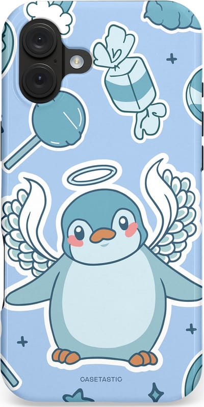 Casetastic hoesje geschikt voor Apple iPhone 16 Plus - MagSafe - Dubbellaagse bescherming - Pinguin vleugels - Fashion Case - Lichtblauw Lichtgrijs Wit