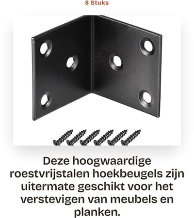 Dailygoods- Hoekbeugels Heavy Duty - Roestvrij Stalen Beugels - 90 Graden Beugels - Steunbeugelplaten - 8 Stuks - 40 x 40 x 40 mm - Steunbeugels