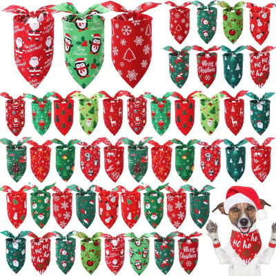 Kerst honden bandana's set van 50 - Driehoekige sjaals in rood en groen voor huisdieren