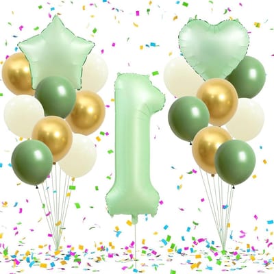 EGoods - Ballonnen Decoratie 1e Verjaardag Jongen - 18 Stuks - Olijfgroen - Groen Goud Beige - Hart Ster Helium Ballonnen