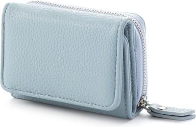 Kleine leren damesportemonnee met rits, muntvak en kaartvakken - Blauw