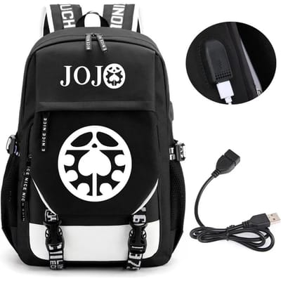 Anime JOJO Jonathan Joestar Golden Experience Rugzak Schooltas met USB-poort Laptopvak voor Jongens Meisjes Reistas 12 inches