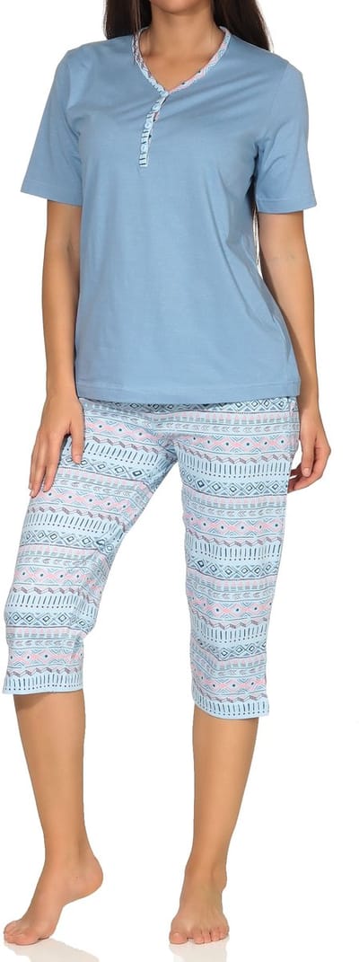 Normann dames capri pyjama met korte mouwen in Ethnolook - Ook in oversizes
