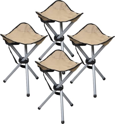 Sunnydays Driepoot opvouwbaar zit krukje - 4x - beige - metaal - 32 x 43 cm - Campingstoel - Visserskrukje