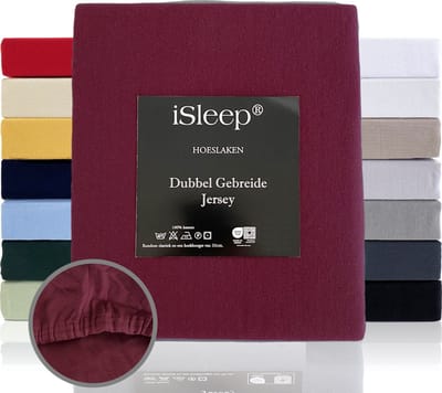 iSleep Dubbel Gebreide Jersey Hoeslaken - Hoge Hoek - Rondom Elastiek - Eenpersoons - 80/90x200 cm - Bordeaux
