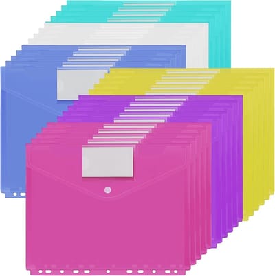 Set van 30 A4 Document Compartimenten, Transparante Opbergmap met 11 Perforaties, Ideaal voor Kantoor, School en Huishoudelijke Organisatie