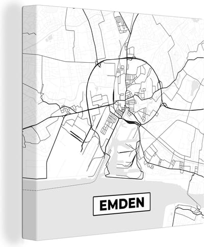 Canvas Schilderij Emden - Kaart - Stadskaart - Plattegrond - 20x20 cm - Wanddecoratie