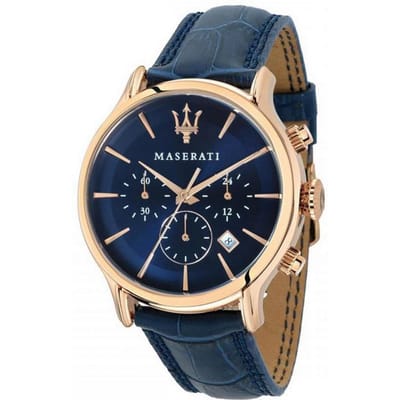 Maserati Epoca Chronograaf Blauwe Wijzerplaat Leren Band Kwarts R8871618013 100M Herenhorloge blauw