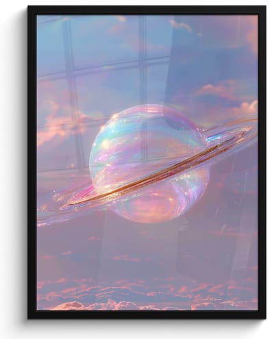 Poster in lijst - Fotolijst 50x70 cm - Posters - Planeet - Lucht - Wolken - Pasteltinten - Posterlijst zwart - Decoratie - Wanddecoratie woonkamer - Muurdecoratie slaapkamer