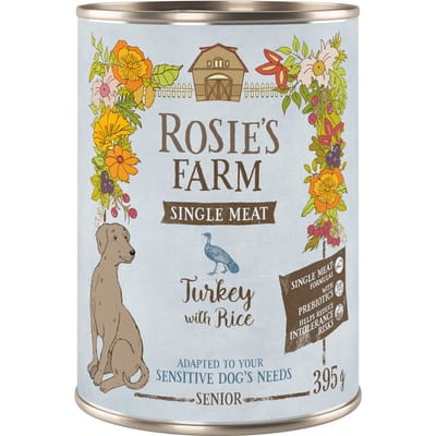 6x 395g Rosie's Farm Single Meat Senior Kalkoen & Rijst natvoer voor honden