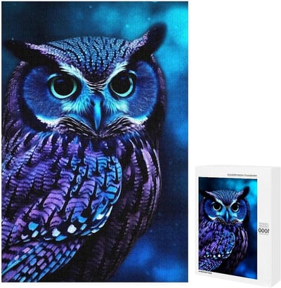 Houten Puzzel - Blauwe Uil Puzzel - Ontspanning en Plezier - Gladde en Nauwkeurige Afwerking - 1000 Stukjes - Wit