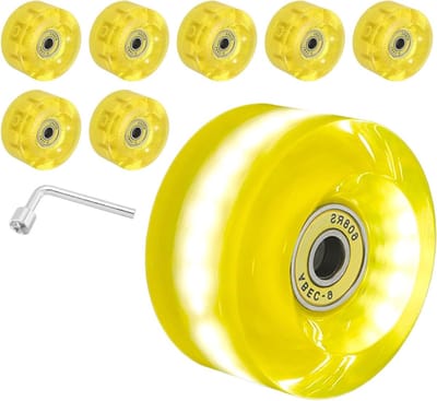 Rolschaats Wielen - Skateboard Cruiser Wielen - Buiten Schaatsen - Ingebouwde Knipperlichten - 8 Pack 58mm - Geel