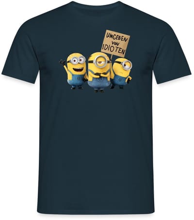 Minions Met Schild Umgeben Von Idioten T-Shirt Heren