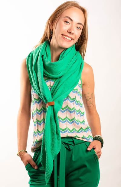 Accessories Junkie Amsterdam Sandrige Scarf - Dames Sjaal - Effen- Katoen- Omslagdoek- Travel cosy- Groen