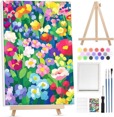 Schilderen op nummer voor volwassenen met bloemenmotief en houten ezel