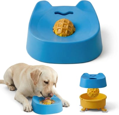 ZVD Likbak voor honden met rollende bal – Interactief likspeelgoed met zuignap – Slow-feeder likbak voor vloeibare traktaties – Geschikt voor kleine en middelgrote honden – Ondersteunt bij voedingssupplementen en angstverlichting – Blauw