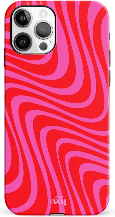xoxo Wildhearts Berry Much - Double Layer - Hoesje geschikt voor iPhone 11 Pro Max case - Siliconen hoesje met golvenprint - Golven - Hardcover - Beschermhoes - Optimale bescherming - Rood - Roze