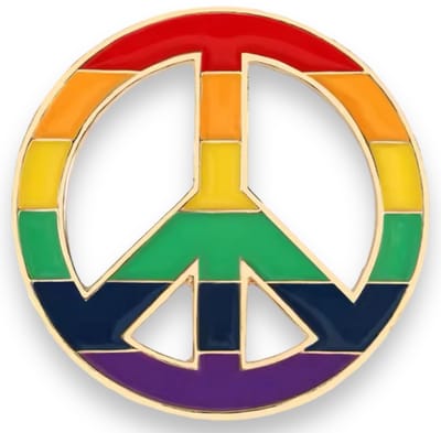 Rainbow Peace Enamel Pin – Goudkleurig Peace-teken met Regenboog