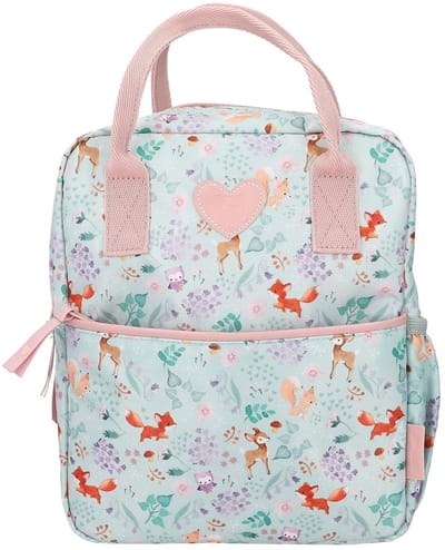 Dailygoody - Princess Mimi Wild Forest - Rugzak met etui - Groen en Roze - Bosdieren - Ideaal voor kleuters - Ruime kinderrugzak