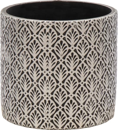Mega Collections Plantenpot/bloempot - keramiek - antraciet grijs/zilver - D11 x H10 cm