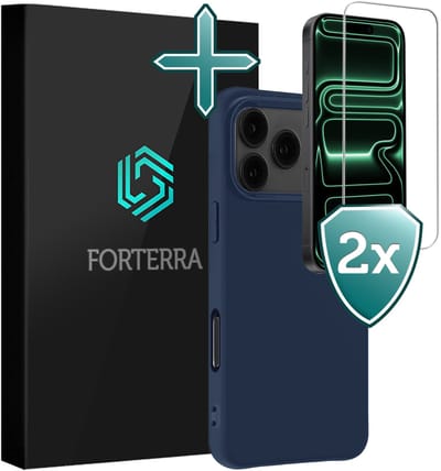 Hoesje Met 2x Screenprotector - Geschikt voor Apple iPhone 17 Pro - Sterk & Shockproof - Telefoon Hoes - Back Cover - Siliconen Case - Donkerblauw