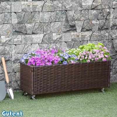 Gutent Plantenbak - Polytunnel Verhoogd Plantenbed - Op wielen - Met Afwateringsgat - Koffiebruin - 94,5 x 31 x 36 cm