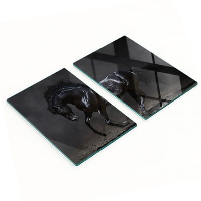 Multifunctionele decoratieve snijplanken van gehard staal voor de keuken, Black Horse, 2x40x52 cm