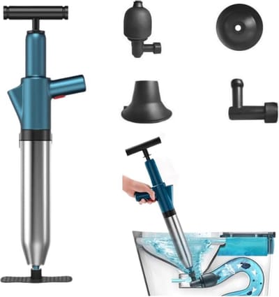 Professionele Luchtdruk Pomp Ontstopper - Luchtdruk Meter - RVS - Afvoer Ontstopper - Toilet Ontstopper - Hogedruk Ontstopper - Wasbak Ontstopper - Inclusief Opzetstukken voor Diverse gootstenen