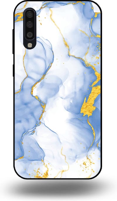 Smartphonica Telefoonhoesje Geschikt voor Samsung Galaxy A70s met Lichtblauw Goud Marmer Opdruk - TPU Backcover Case Lightblue Gold Marble Design geschikt voor Samsung Galaxy A70s