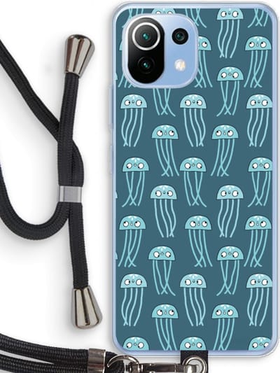 Case Company® - Hoesje met koord geschikt voor Xiaomi Mi 11 Lite hoesje met Koord - Kwallie - Telefoonhoesje met Zwart Koord - Bescherming aan alle Kanten en Over de Schermrand