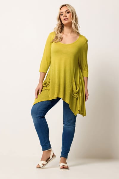 Yours Gele Top Met Hanky Zoom En Zak Aan De Voorkant Size 44