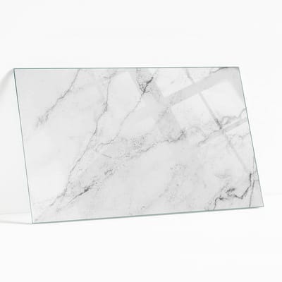 Wallfluent - Marmeren Oppervlaktepatroon Veiligheidsglas - 120 x 80 cm - Wit Gehard Glas - Rechthoekig Tafelblad Glas - Glazen Plaat - Glazen Tafelblad Geschikt voor de Keukentafel