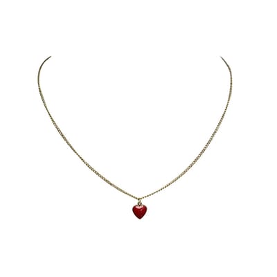 FlowJewels - fijn schakel kettinkje - rood hartje - stainless steel - goud kleurig
