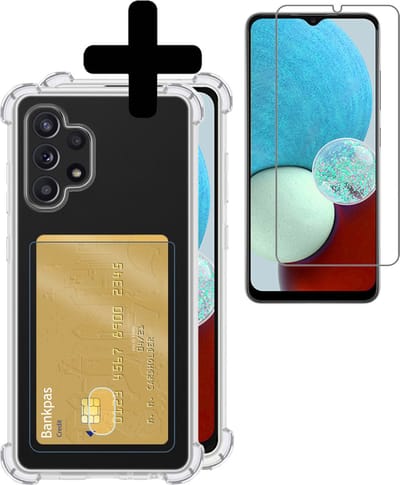 Hoesje - Geschikt voor Samsung Galaxy A32 4G - Met Screenprotector - En Pashouder - En Kaarthouder - Telefoon Hoes Shockproof - Siliconen Case - Back Cover - Shock Proof - Pasjes Houder - Telefoonhoesjes - Transparant