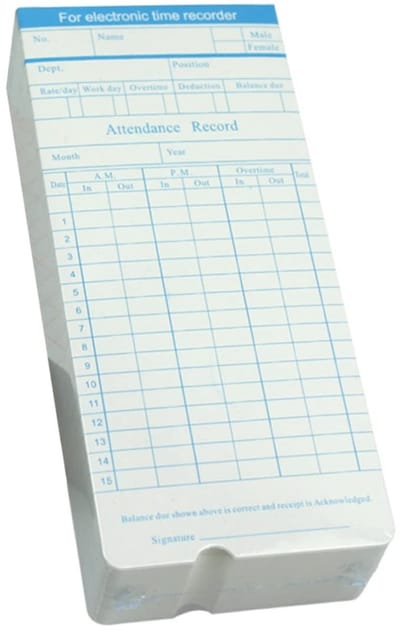 Dailygoods- Aanwezigheidskaart 100 Vellen - Tijdregistratie Kaart - Scorekaart - Papier - Geschikt voor Klokmachines - Handig Ontwerp - Tijdregistratiekaart