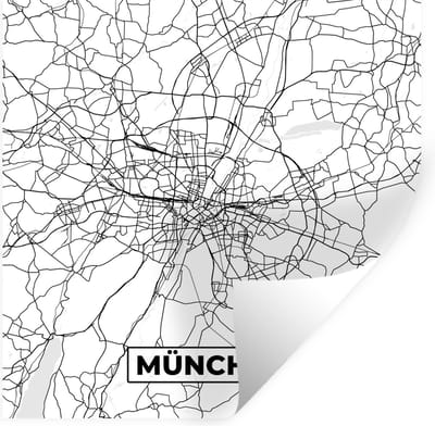 Muurstickers - Sticker Folie - München - Stadskaart - Kaart - Plattegrond - 100x100 cm - Plakfolie - Muurstickers Kinderkamer - Zelfklevend Behang XXL - Zelfklevend behangpapier - Stickerfolie