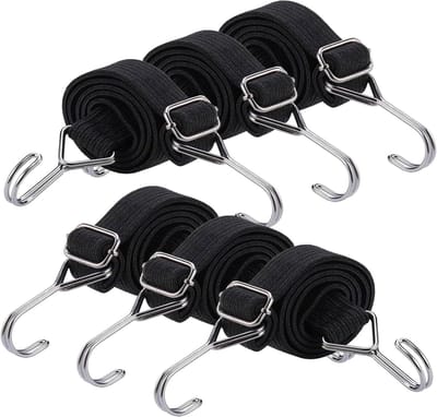 Allecta - Spanrubberen expanderfiets, extra sterke spanbanden, 0,6 m, 6 stuks, met metalen haken - Geschikt voor fiets, motorfiets, autotransporter, camping - Zwart