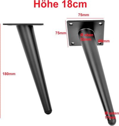 Set van 4 Schuin Afgewerkte Meubelpoten Zwart 18 cm voor Bank, Kast en Tafel