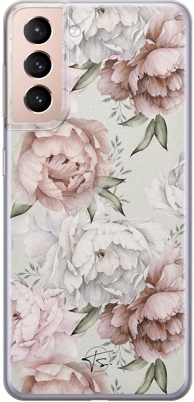 Hoesje geschikt voor Samsung Galaxy S21 - Klassieke bloemen - Soft Case - TPU - Bloemen - Beige - Mooie Telefoonhoesjes