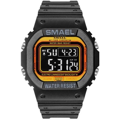 Digitaal Shockbestendig Heren Horloge Zwart Geel Rood | Retro | Smael | 1801 | Waterdicht | Glow in dark | Mud Master | Leger ARMY | Licht | Rubberen band | Timer | Eyecatcher | Master| kado