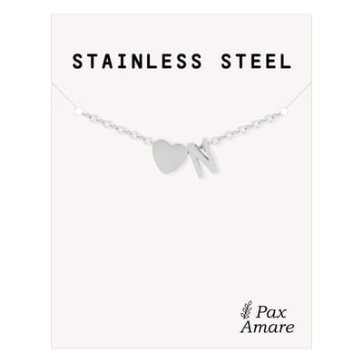 Letter N Armband Zilverkleurig - Stainless Steel - Initiaal & Hartje Hanger - Initialen Armband op Cadeau Kaartje - Pax Amare - 15,5cm + 5cm verstelbaar