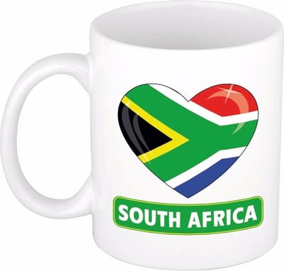 Hartjes vlag Zuid Afrika koffiemok - drink beker - white - 300 ml - South Africa - Supporters - cadeau - landen - feestartikelen