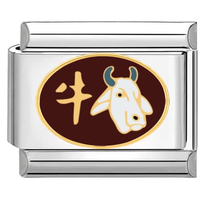 Quiges - Schakel - Bedel - 9mm - charms - Chinese Horoscope Ox - Geschikt voor - armband - Schakelarmband - italy bedels armband