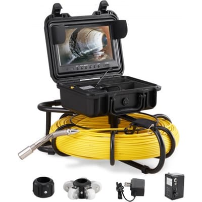 VEVOR Rioolcamera, 120 m, 23 cm scherm, buisinspectiecamera met DVR-functie, IP68-camera met 12 verstelbare LED's, met een 16 GB SD-kaart, voor rioleringen, huizen, rioolafvoerbuizen