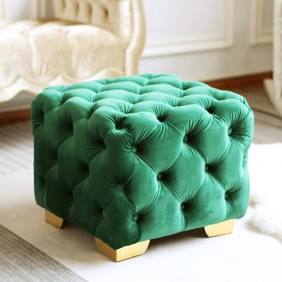 Luxe voetenbankje - Zachte poef - Ontspannen zitten - Gewatteerd fluweel - 40x40x40 cm - C