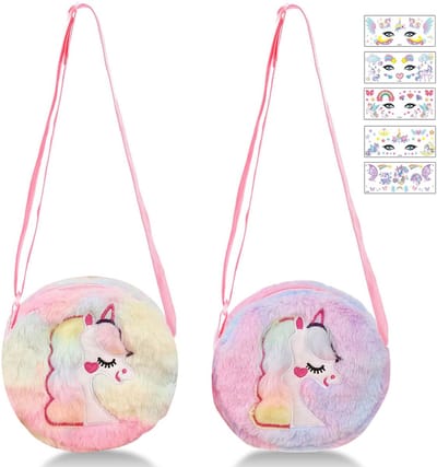 Dailygoods- Schoudertas Dames - Set van 2 - Unicorn Design - Kleine Handtas - 19 x 16 cm - Inclusief Stickers