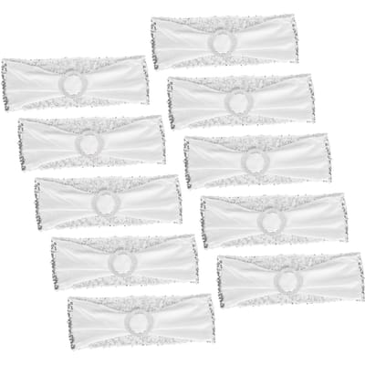 10 Stuks Stoel Sjerp Wasbare Elastische Stoelhoes Band Decoratie Set voor Bruiloft Feest Banket white
