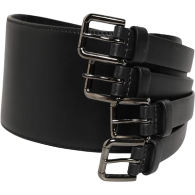 Dolce & Gabbana Zwarte Leren 4-Straps Metalen Multi-Buckle Riem